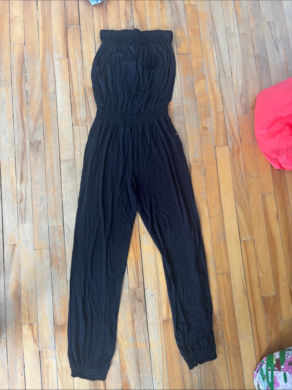 La Vie En Rose Black Strapless Pantsuit with Smocked Waist